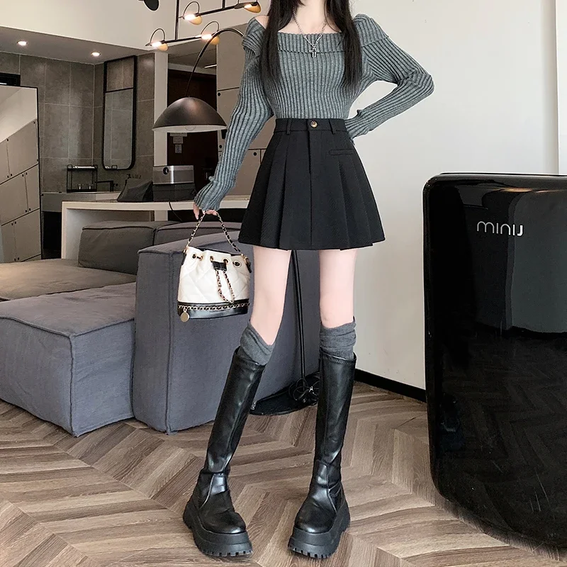 Thickened Coffee Color Woolen Suit Skirt Women's Autumn and Winter Small Anti-exposure High Waist Slimming A Word Pleated ZL810