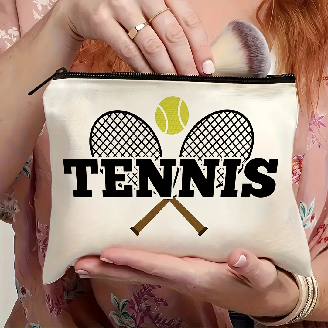 Make-up-Tasche mit Tennisthema, Geschenk für Tenniselegeisterte, leichte, faltbare Reise-Kosmetiktasche für Frauen, Reise-Aufbewahrungstasche – Detail 3