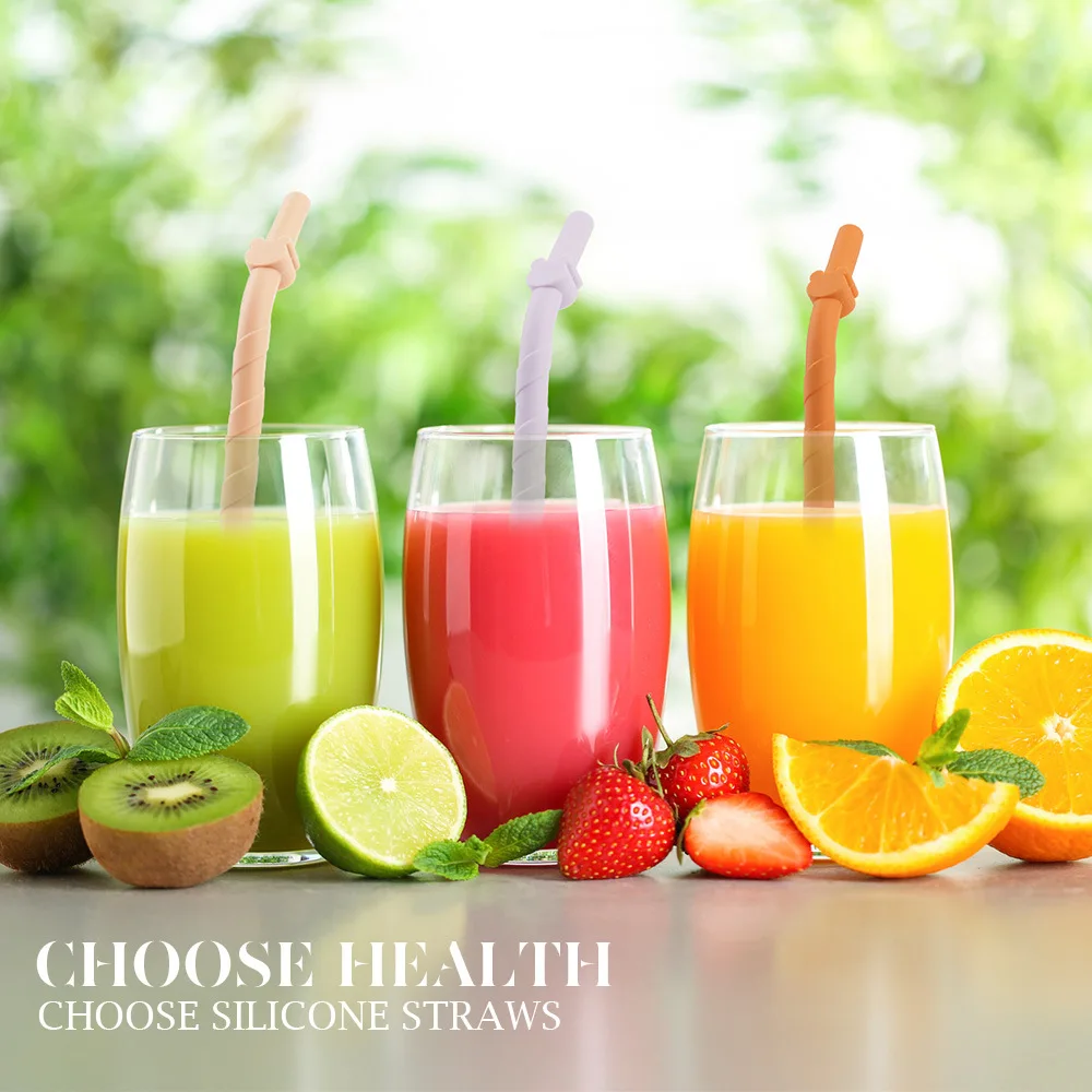 D9 Reusable 5Pcs Silicone Straw with 1 Cleaning Brush, 6.1inch Long Silicone Straws, Premium Soft Flexible Straw for Tea Juice