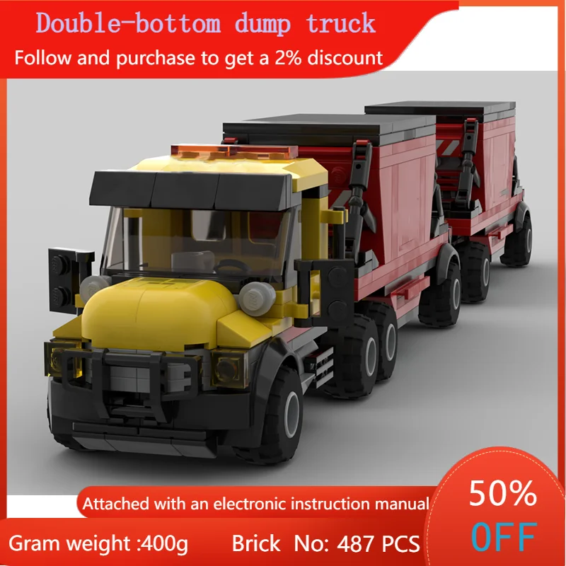 

487 Parts MOC Building Block Model Double Bottom Dump Trailer Educational Toy For Boys Adults Children Christmas Gift Ideas