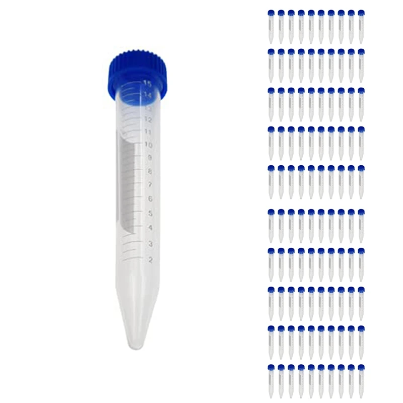 100Pcs Conical Centrifuge Tubes 15Ml With Screw Caps, Graduated And Write Marks Lab Test Container