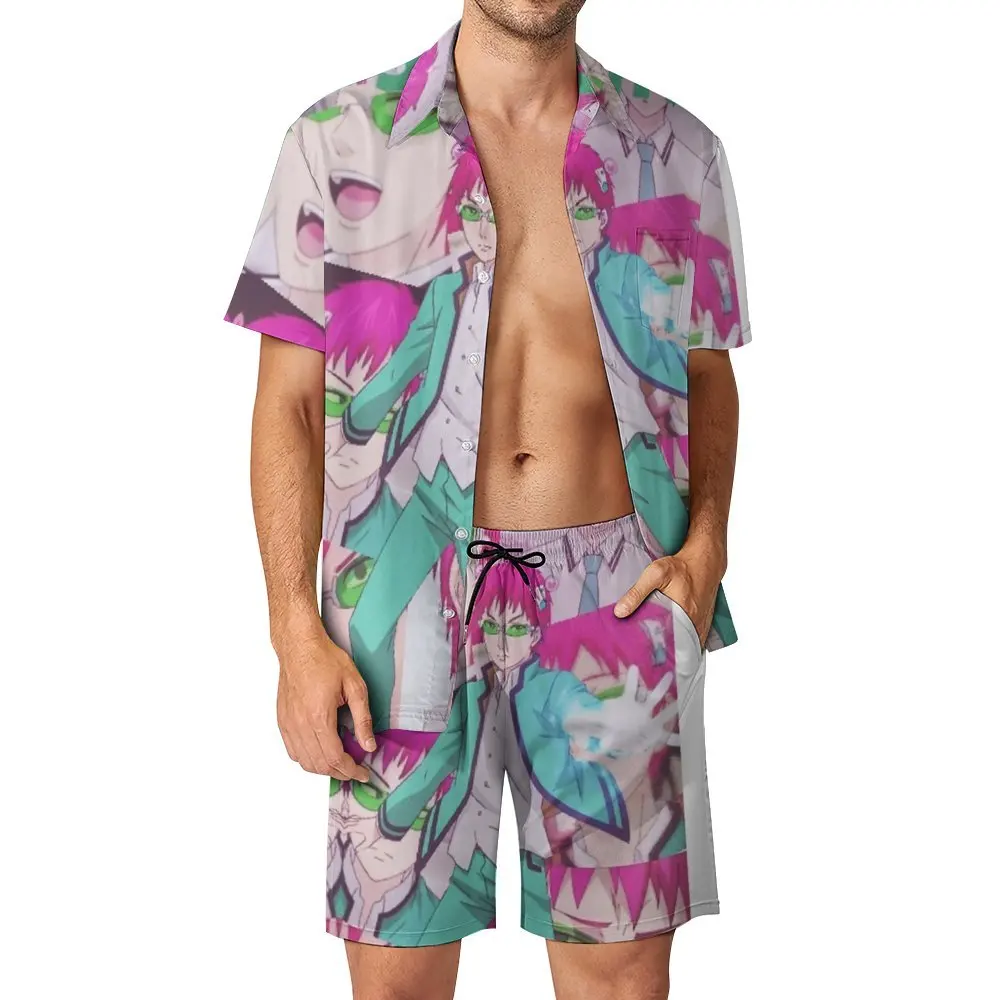 Saiki K Metal Print For Sale Leisure Men's Beach Suit Creative 2 Pieces Suit  top Quality