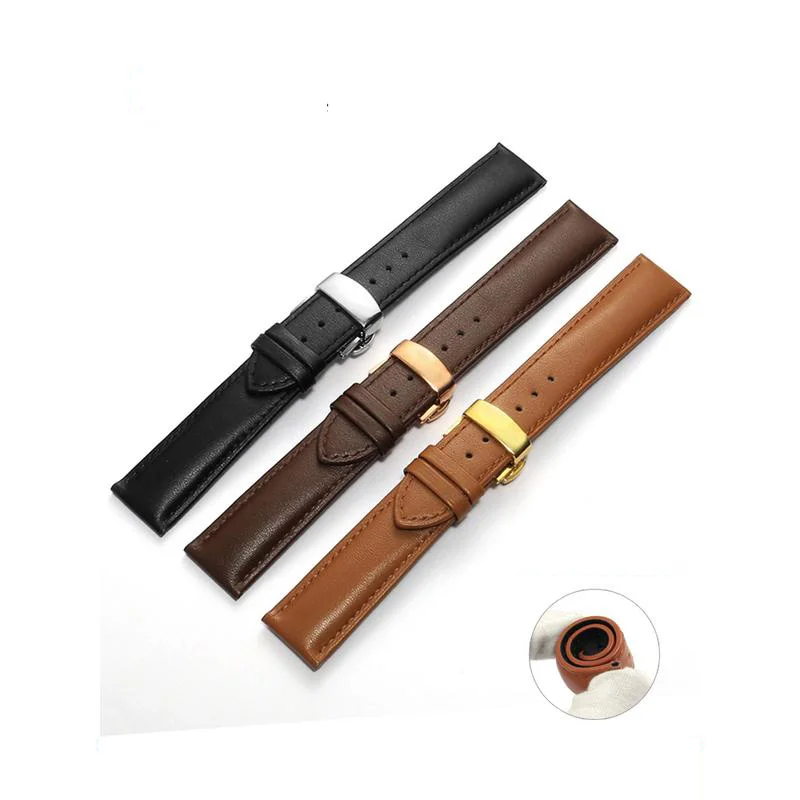 

PEIYI Soft Genuine Leather Watchband Universal Interface Men Women Butterfly Buckle Replacement Watch Chain16 18 20 22 24mm