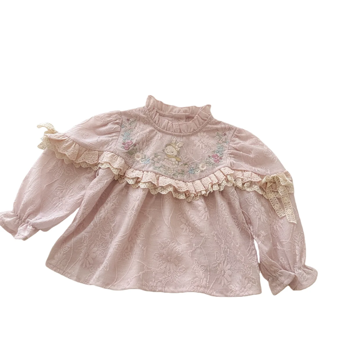 Girl Shirt 2026 Spring and Autumn New Children's Clothing Korean Style Girl Baby Sweet Lace Embroidery Broken Flower Doll Shirt - view 6