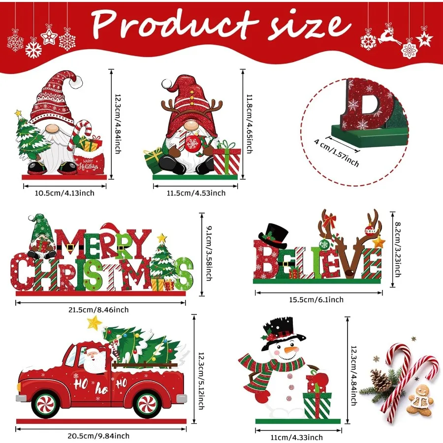 6 Pcs Christmas Table Decorations Wooden Christmas Table Centerpieces Xmas Snowman Santa Claus Gnome Signs Merry Xmas Toppers