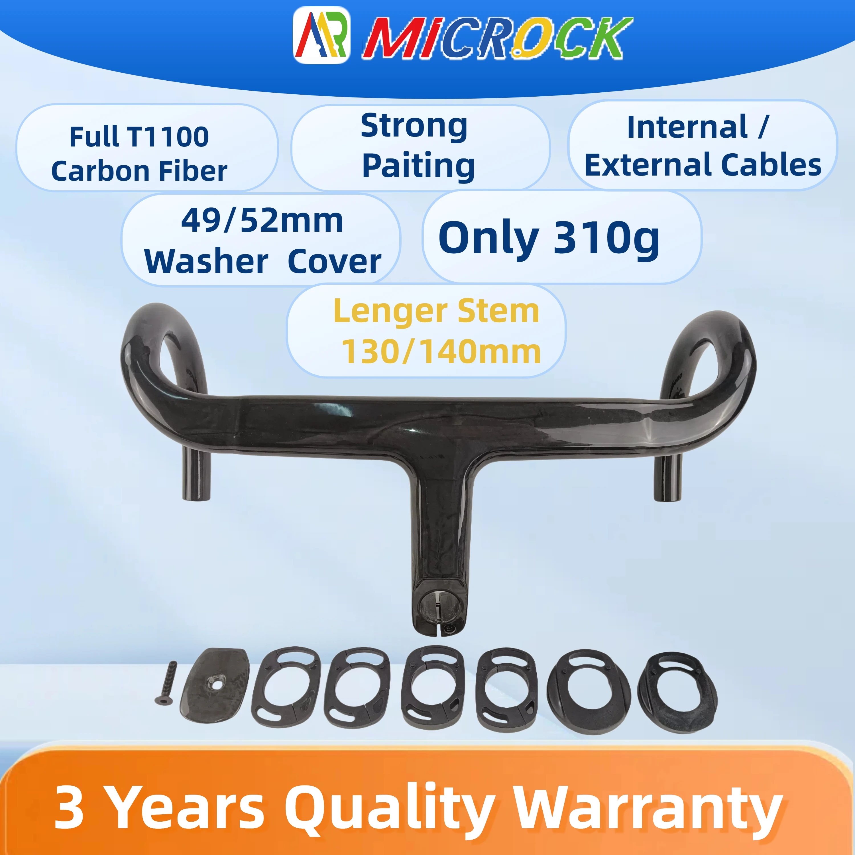 

Full T1000 carbon fiber bicycle road bike internal cable routing handlebar with washer spacer fit for 49mm or 52mm Headset tube