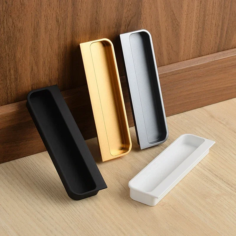 Manija de puerta de gabinete ranurada integrada, manija de puerta corredera oculta, cajón de gabinete gris dorado, tirador oculto integrado