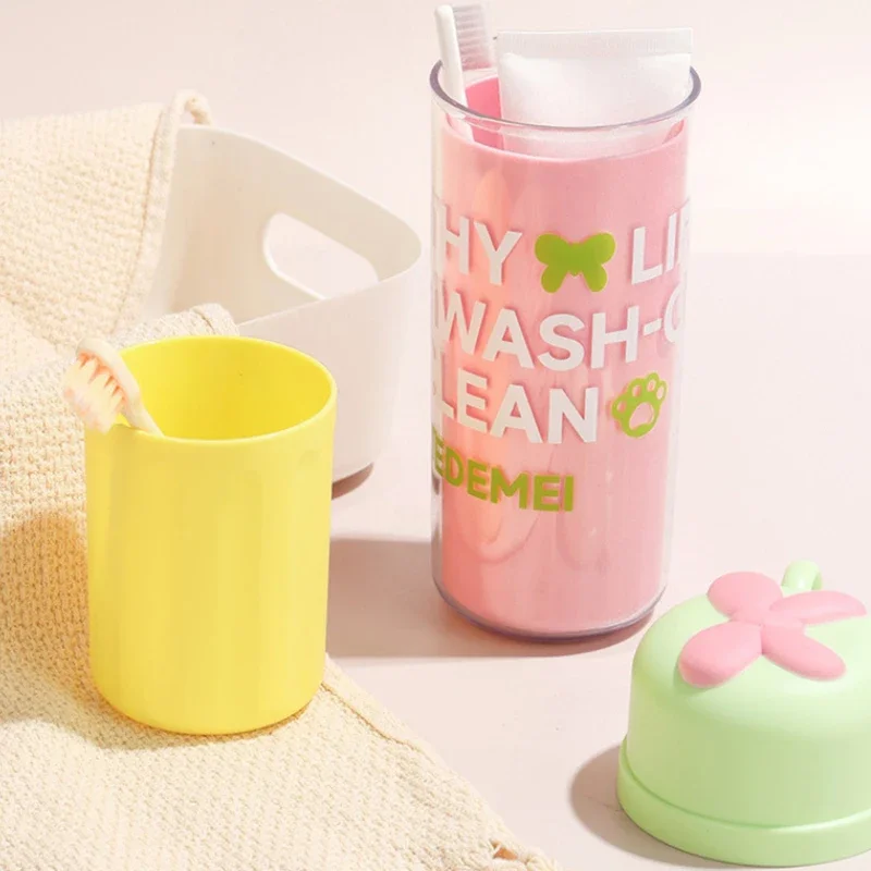 

Travel Double Layer Mouthwash Cup Portable Cute Essential For Business Trips Toothbrush Case With Lid Multifunctional Storage
