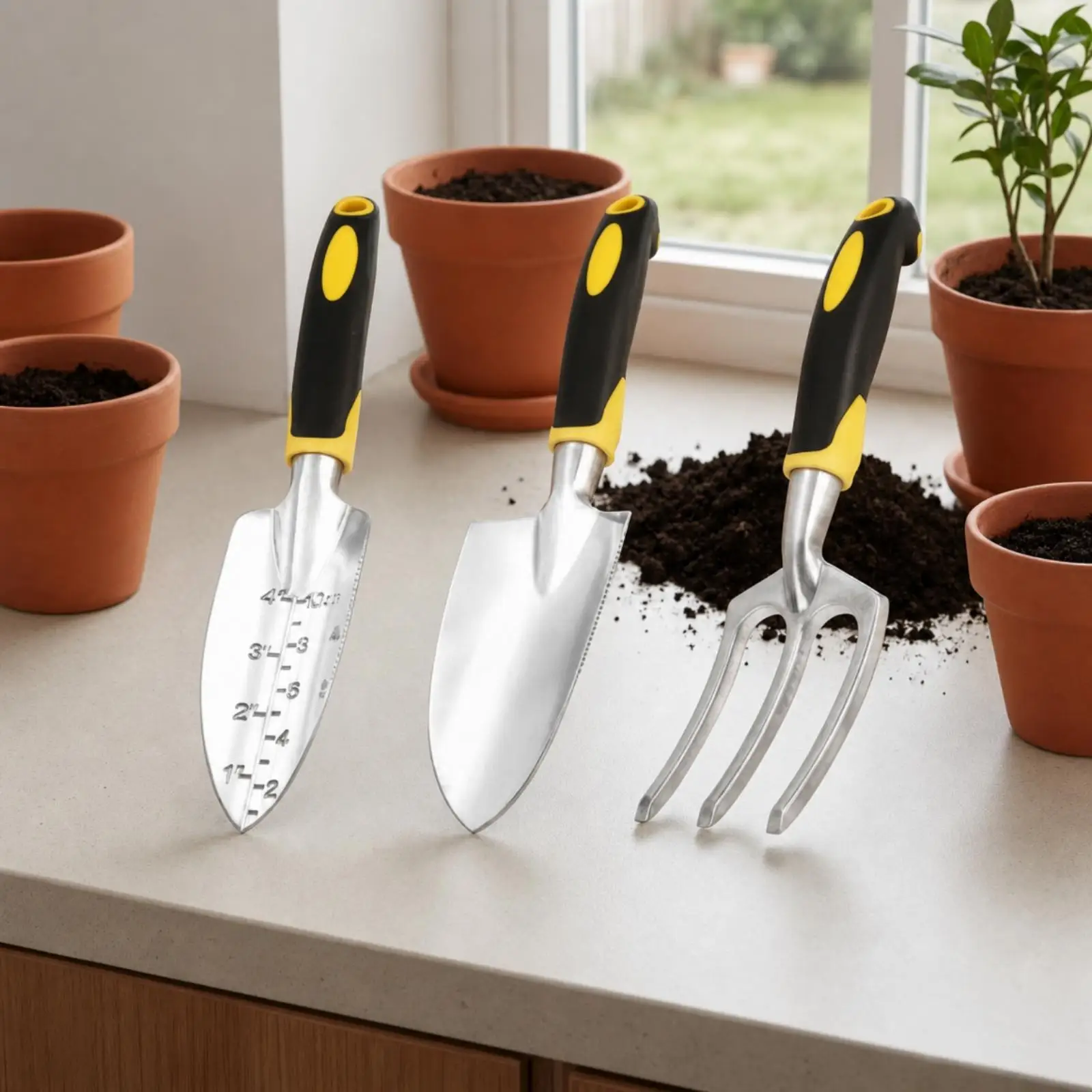 3 Pieces Aluminum Alloy Garden Hand Tool Comfortable Grip Planting Tool Hand Trowel with Contoured Handle Sturdy Ergonomic