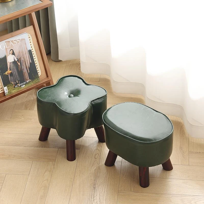 

Small Solid Wood Stool Low Stool Household Bench Living Room Children's Wooden Stool Adult Four-leaf Clover for Shoe