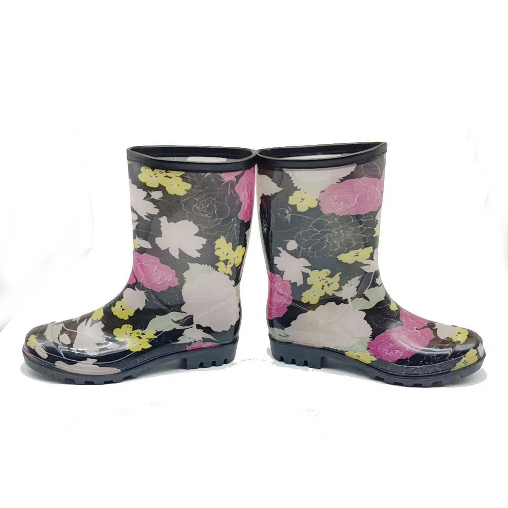 Brand New Waterproof Non-slip Mid-Calf Rain Boots Women Printed Work Water Boots Female Garden Rain Shoes