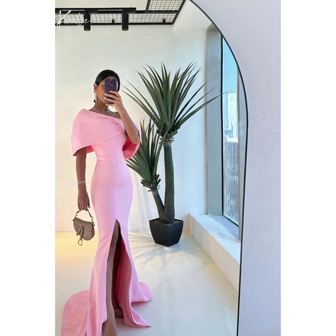 

Kobe Customized Pink Mermaid Prom Dresses With a Shawl Evening Dresses Side Slit Floor-Length Sleeveless Party Dresses 2025