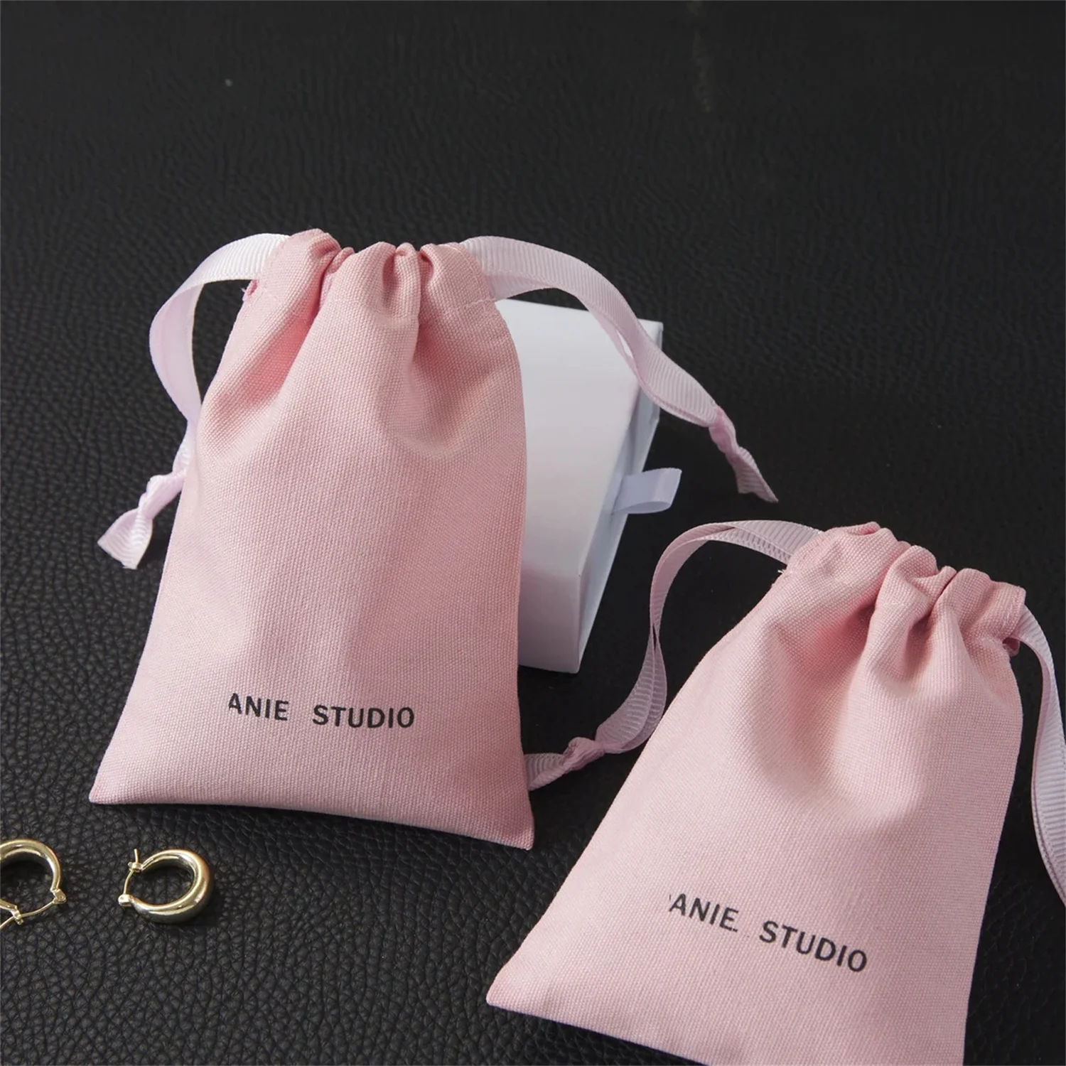 

50pcs personalized logo priting, pink cotton canvas bag, custom drawstring bag, jewelry pouch, dusty bag product packaging
