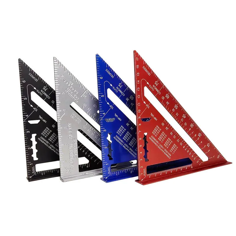 مسطرة مثلثة 7 بوصة أداة قياس سبائك الألومنيوم مع مقياس بوصة ومتري مسطرة زاوية مربعة لسرعة النجار للعمل الخشبي #4