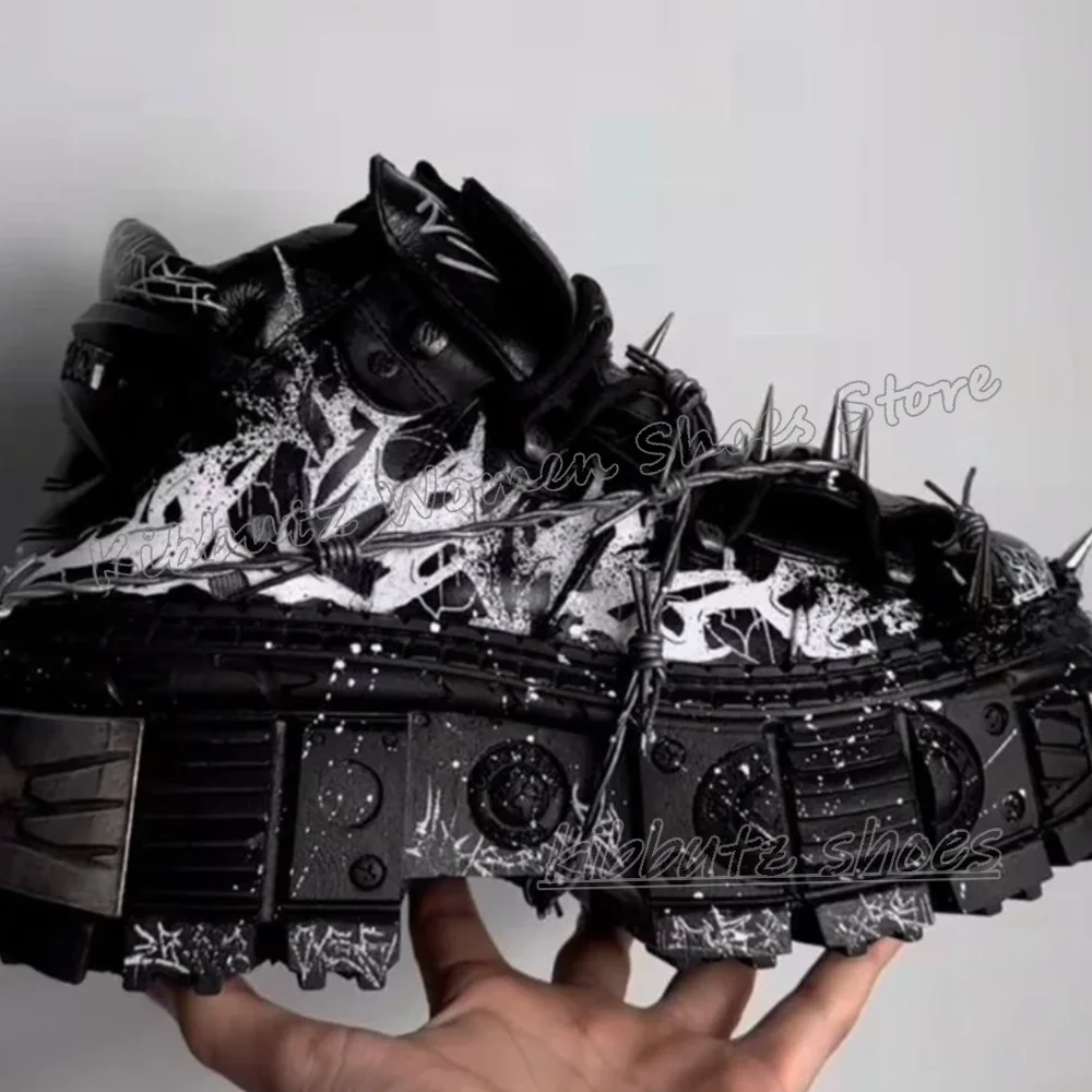 

Разноцветные кроссовки на шнуровке на толстой металлической подошве с круглым носком в стиле рок, готика, панк, роскошная модная лаконичная уличная спортивная обувь, новинка