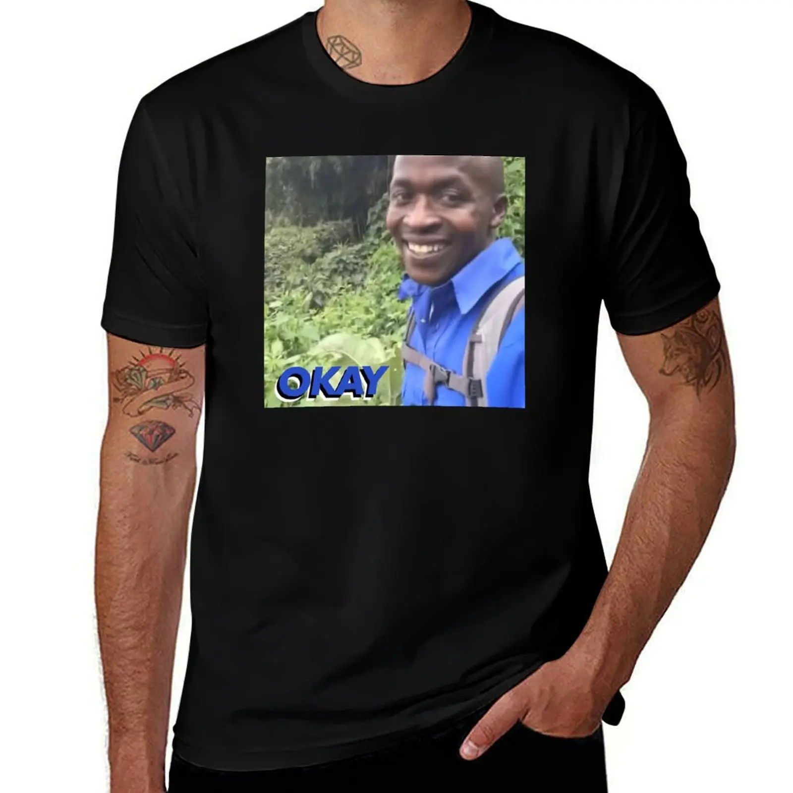 Hi Okay Black man in Blue Shirt on Jungle Tour Meme Socially Awkward T-Shirt Street Style Casual Tee Shirt