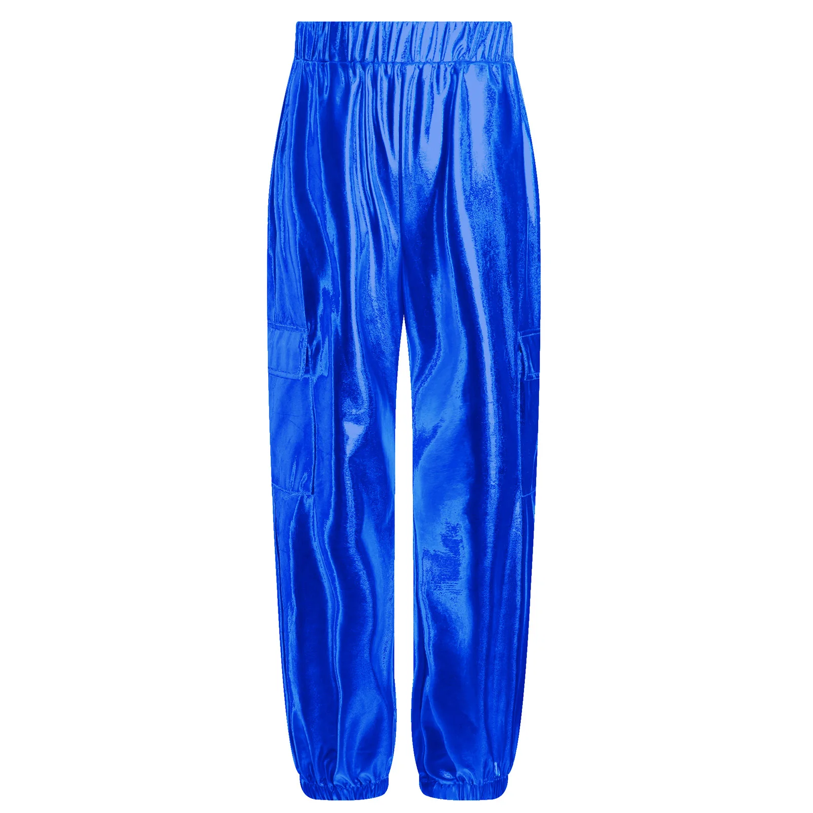 Kids Boys Girls Metallic Shiny Pants Elastic Waistband Trousers with Pockets for Hip-Hop Jazz Dance Stage Performance Streetwear