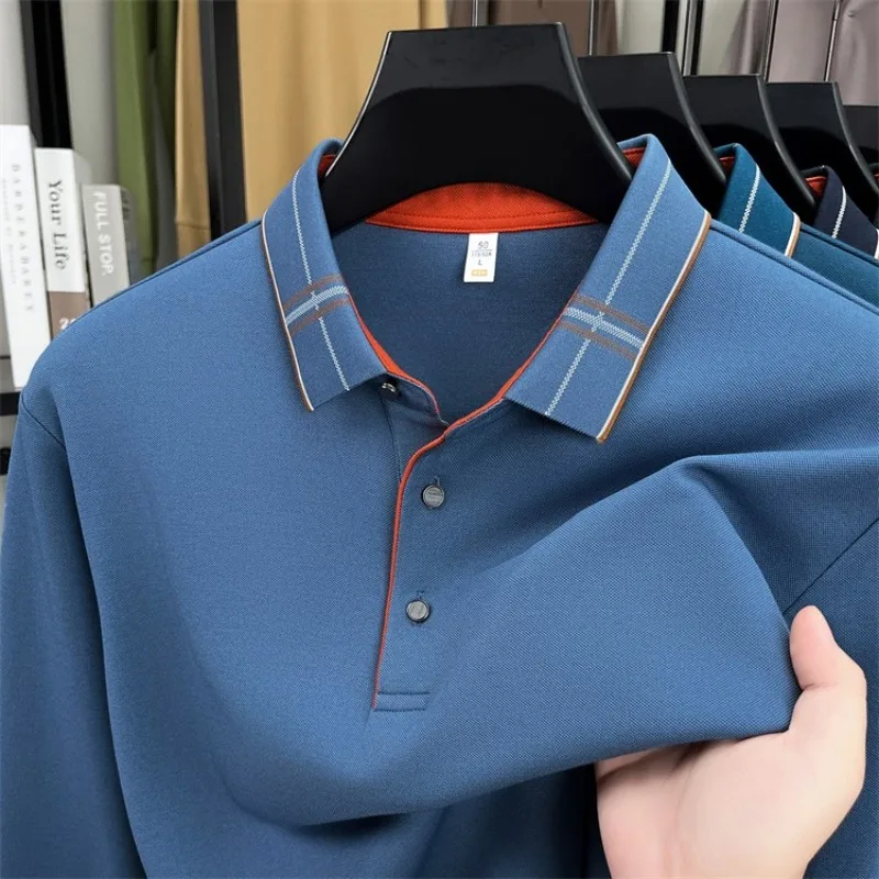 

Light luxury men's long sleeve polo shirt spring autumn business casual comfort high-quality Korean fashion stripe lapel T-shirt