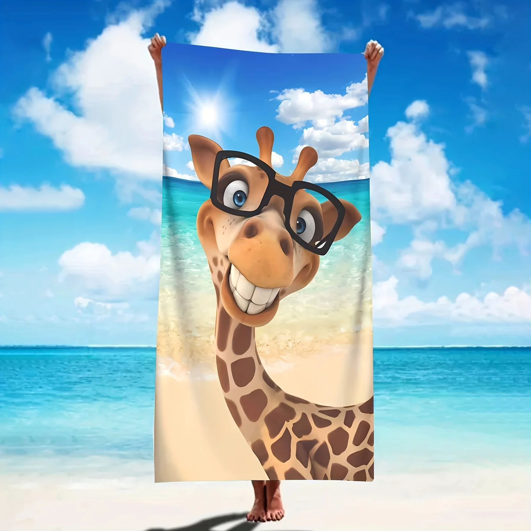 Lightweight & Soft Giraffe Beach Towel - Ultra-Absorbent, Quick-Dry Knit Fabric, Perfect For Sun & Swim