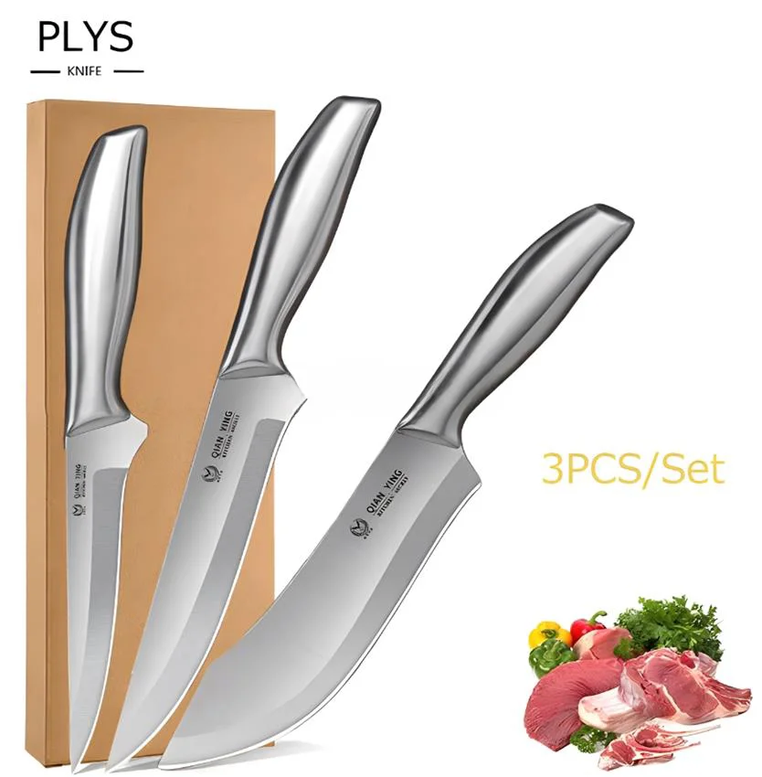 PLYS 3PCS Kitchen Knife Stainless Steel Sharp Meat Cleaver Steel Handle Boning Knife Commercial Butcher Knife Set for Poultry