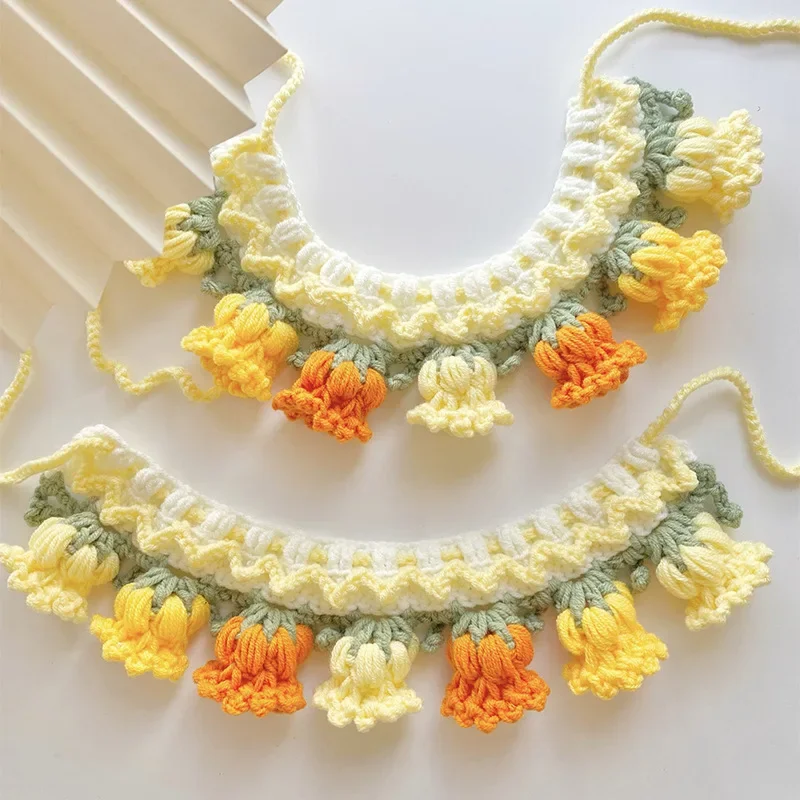 

Cat and Dog Knitted Scarf Pet Drool Bib Lily of The Valley Flower Cute Accessory Cat Accessories Pet Для Кошек Collar