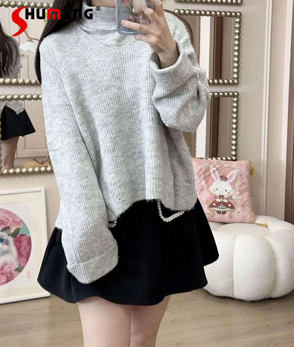 

Soft Sweater Woman Autumn and Winter Loose Knitting Top All-Matching Scarf Thermal Bottoming Shirt V-neck Knitted Two-Pieces Set