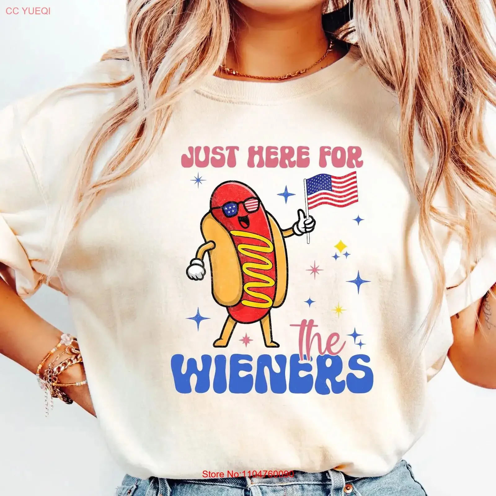 4th of July Just Here For The Wieners T Shirt Funny Hot Dog Independence Day Retro America Patriotic Weenies vintage Washed
