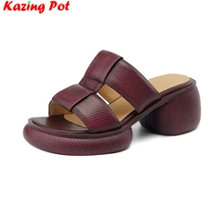 Krazing Pot 2024 Fashion Cow Leather Peep Toe Slingback Mules High Heels Summer Shoes Casual Platform Brand Modern Women Sandals