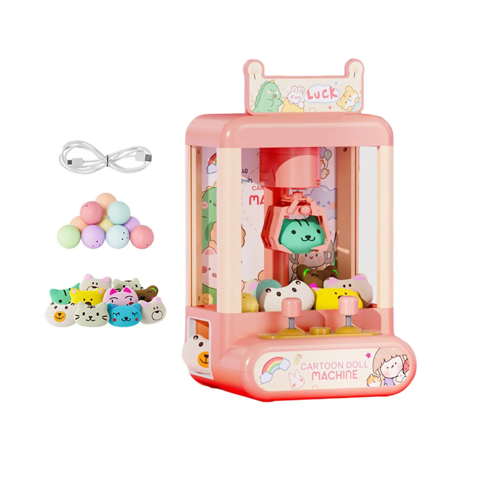 Claw Machine with 10 Plush Dolls 10 Capsules Mini Candy Vending Machine Electronic Claw Game Machine for Children Birthday Gift