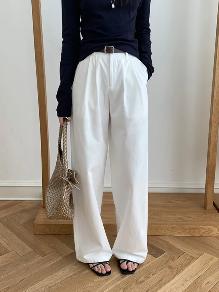 

Kumikumi Women's High Waist Wide Leg Casual Pants Summer White Loose Fit Straight Cut Trousers Versatile Long Pants