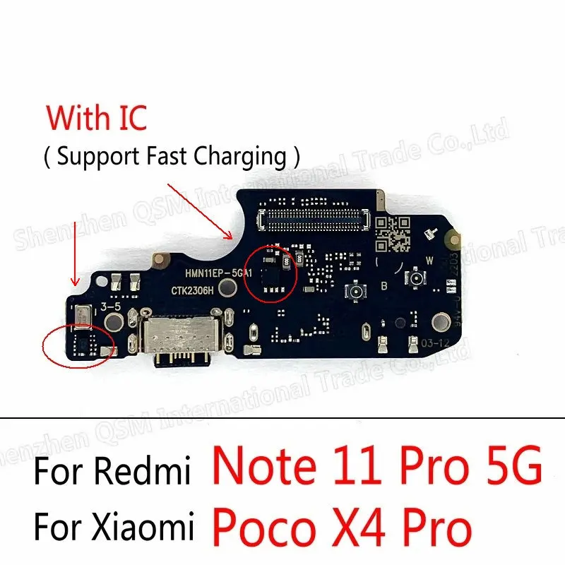 For Xiaomi Redmi Note 11 Pro 5G / Poco X4 Pro USB Charging Port Mic Microphone Dock Board Flex Cable With IC Fast Charging