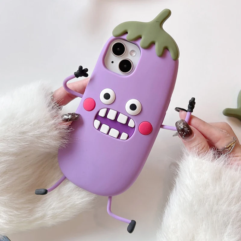 

INS Pop Cartoon fun eggplant 3D Phone Case For iphone 15 13 12 14 Pro Max i11 14pro 15pro 13pm kid Soft silicone cute Cover gift