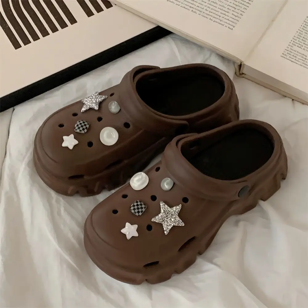 

EVA Thick Bottom Height Increase Outer Wear Baotou Sandal Mop Sweet Cool Wind Pentagram Latte Color Hollow Out Shoes Women
