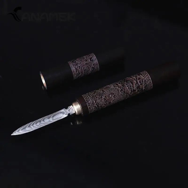 1Pcs Teaware Stainless Steel Ebony Chinese Puer Tea Needle Cutter Damascus Tea Knife Needle Pick With Wooden Handle