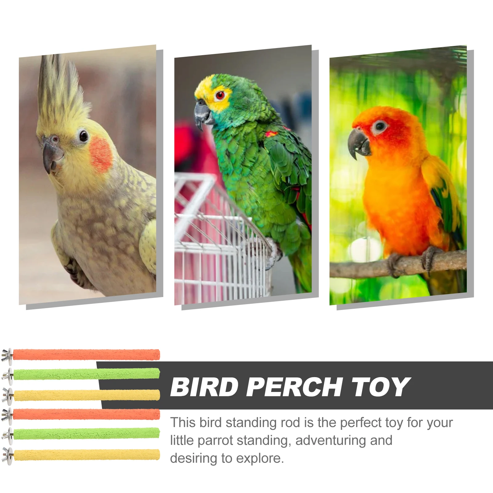 

6pcs Bird Perch Grinding Stick for Parrot Budgie Cage Toy Stand Accessories Washable Wooden Quartz Sand Training Play Reusable