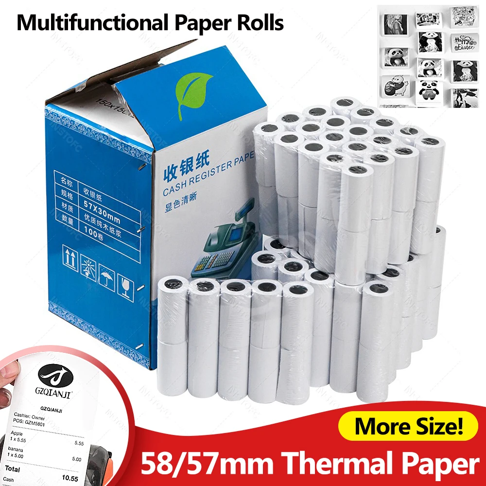 20Rolls 57x30MM Thermal Paper Children Camera Instant Receipt Bill Ticket Photo Note Printing Paper Replacement 10Rolls 58X40mm