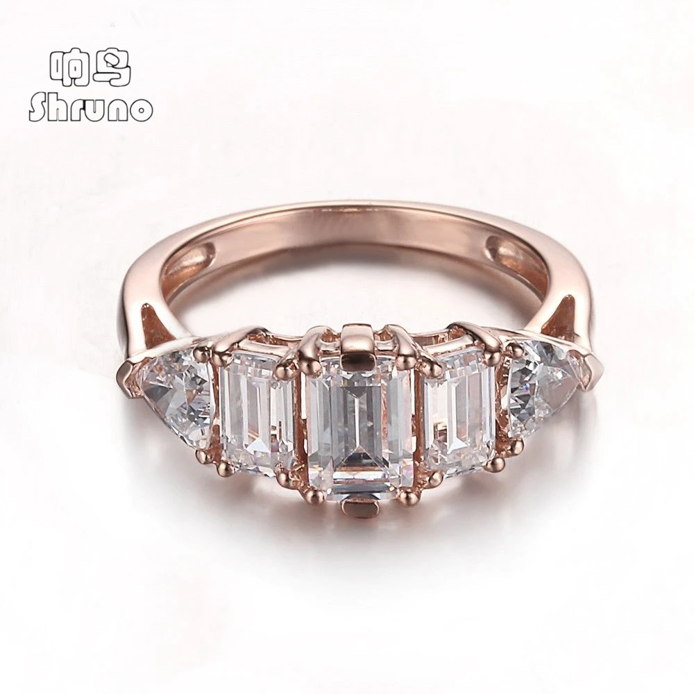 

Shruno Solid 14K Rose Gold Emerald Cut DEF Color Moissanite Engagement Wedding Ring Anniversary Gift for Women Fine Jewelry