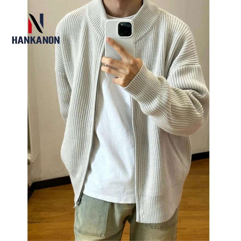 

New Autumn Stand-up Collar Long Sleeve Knitted Cardigan, Unisex, Loose and Casual Sweater, Zipper Jacket.Daily Warm Cardigan