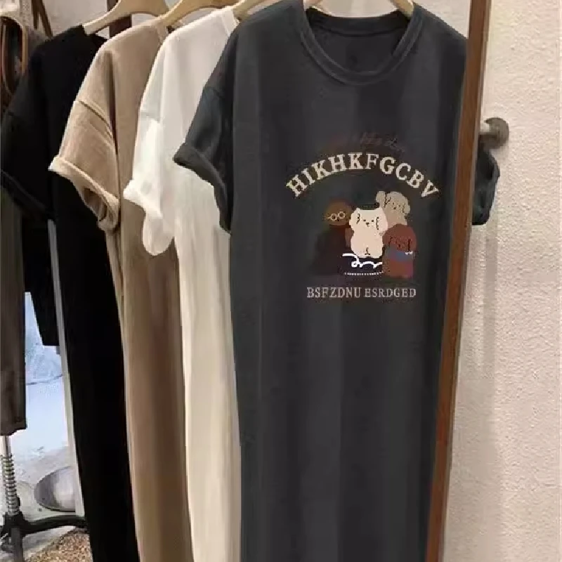 T-shirt ample surdimensionné à fente mi-longue, Hong Kong Sle ort Sve, Dr, Version coréenne, vêtements d'extérieur, jupe h-ape décontractée