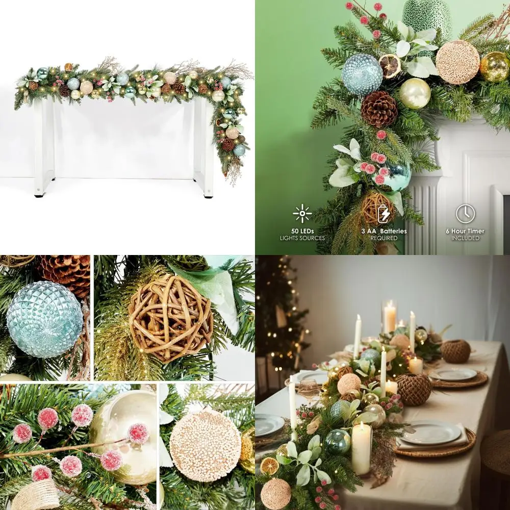 

Рождественская гирлянда со светодиодной подсветкой, длина 6 футов, 50 огней, светло-зеленый, декоративные праздничные акценты для использования в помещении и на открытом воздухе