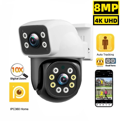 Imagen 1 del producto IPC360HOME 10X Zoom 4K 8MP lente Dual WIFI PTZ 4MP cámara de seguridad de doble pantalla cámaras de vigilancia de visión nocturna a Color para exteriores