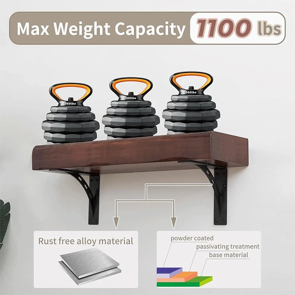 

2Pcs Floating Shelf Brackets 6x7inch Heavy Duty Wall Mounted Shelf Bracket Black Steel Triangle Bracket For Shelves Support