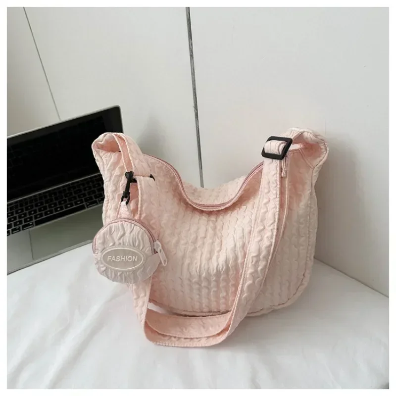 Fashion Cloud Puff Flower Shoulder Bags Simple Pleated Women\'s New Canvas Crossbody Bag Handbags for Women Sling Bag