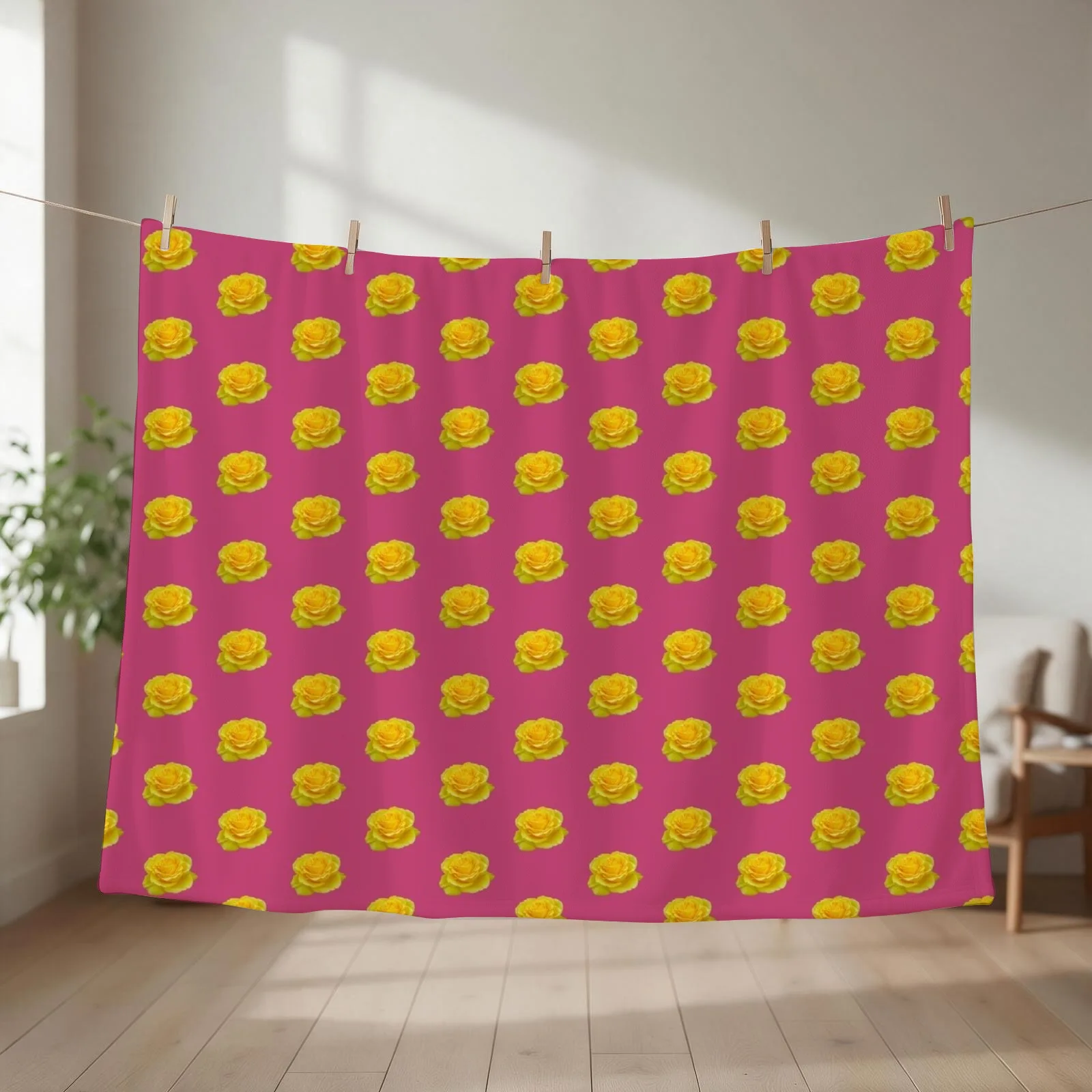 Beautiful Yellow Rose Vector Art Cut Out Throw Blanket couch cozy soft plush fuzzy picnic outdoor blanket