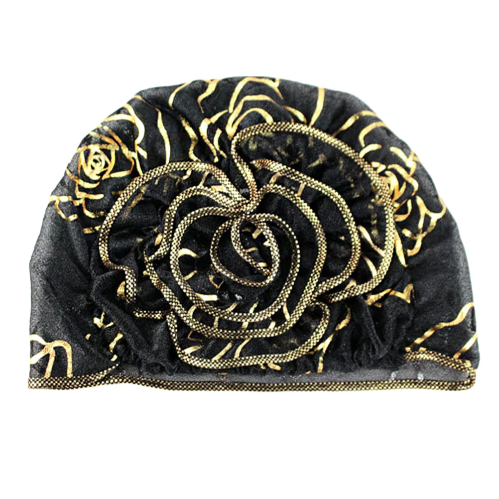 قبعات عمامة ملفوفة على شكل رأس زهرة الورد، قبعة نوم مرنة وناعمة من القطن من الداخل، شعر بتصميم أنثوي لامع وناعم