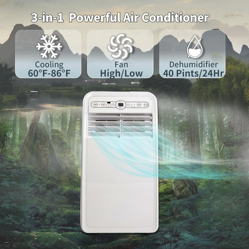 8000 BTU Portable Air Conditioner, with Cooling, Dehumidifier, Fan, Remote Control and Window Mount Kit Included,24H Timer