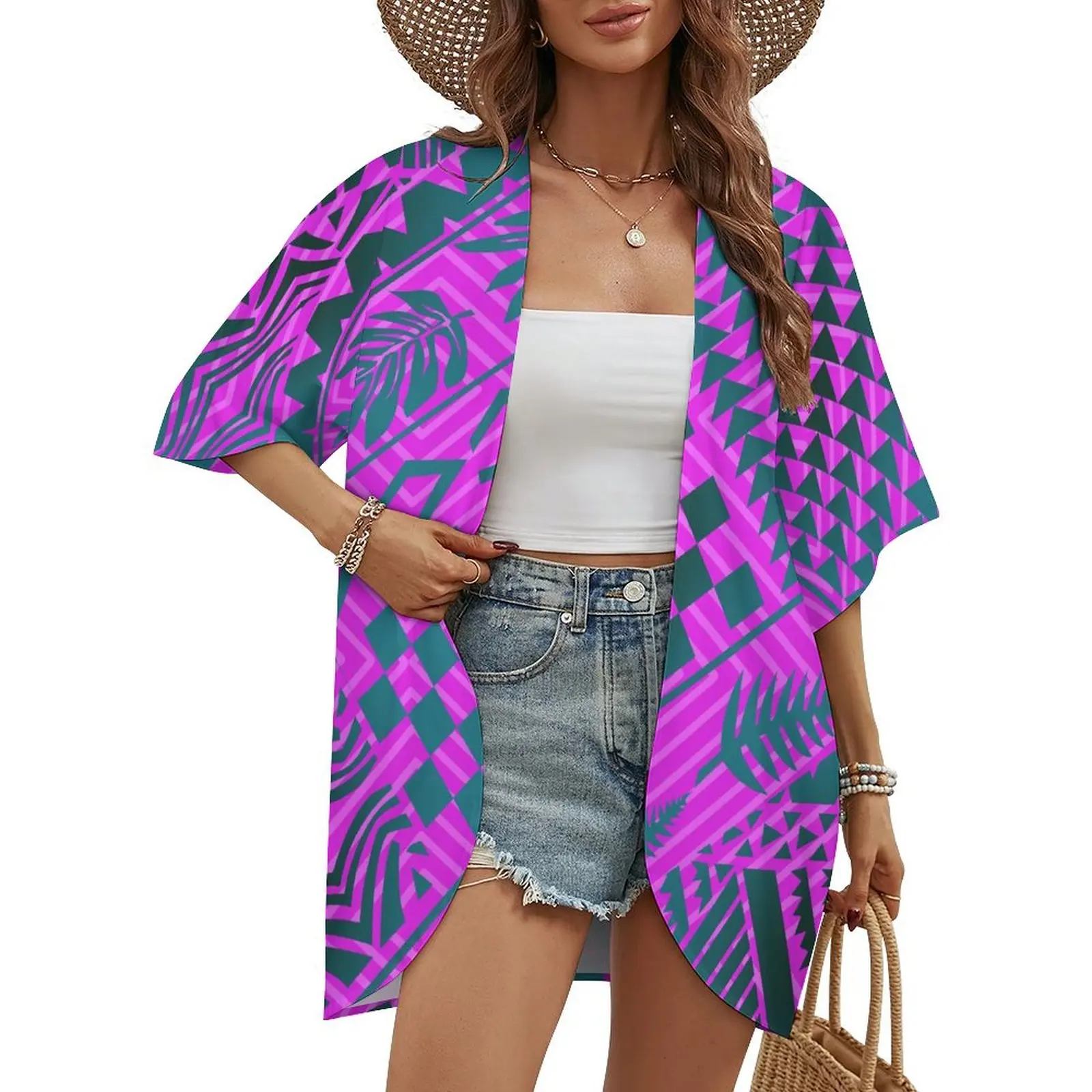 Elegant Loose Cardigan Casual Blouse Temperament Half Sleeve Polynesian Custom Sun Protection Coat For Women