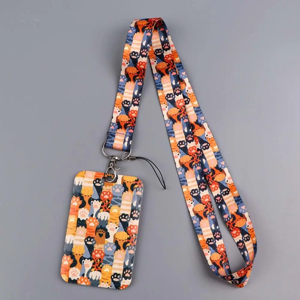 Cute Cat Paw Cat Credential Holder Keychain Keyring Accessories Gym Phone Straps Keys Neck Strap Hang Rope Phone Straps Keychain