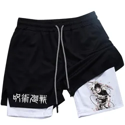 Anime Performance Shorts Toji Printed Men GYM Casual Sports Shorts Workout Running Mesh 2 In 1 Sport Short Pants