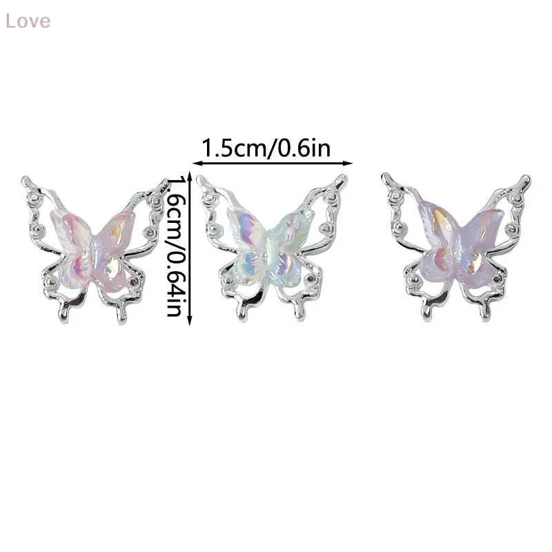 [L&P] فراشة مزدوجة مسمار الفن سحر ثلاثية الأبعاد سبيكة أورورا الجليد فراشة مسمار الزينة الراين DIY بها بنفسك مجوهرات اكسسوارات